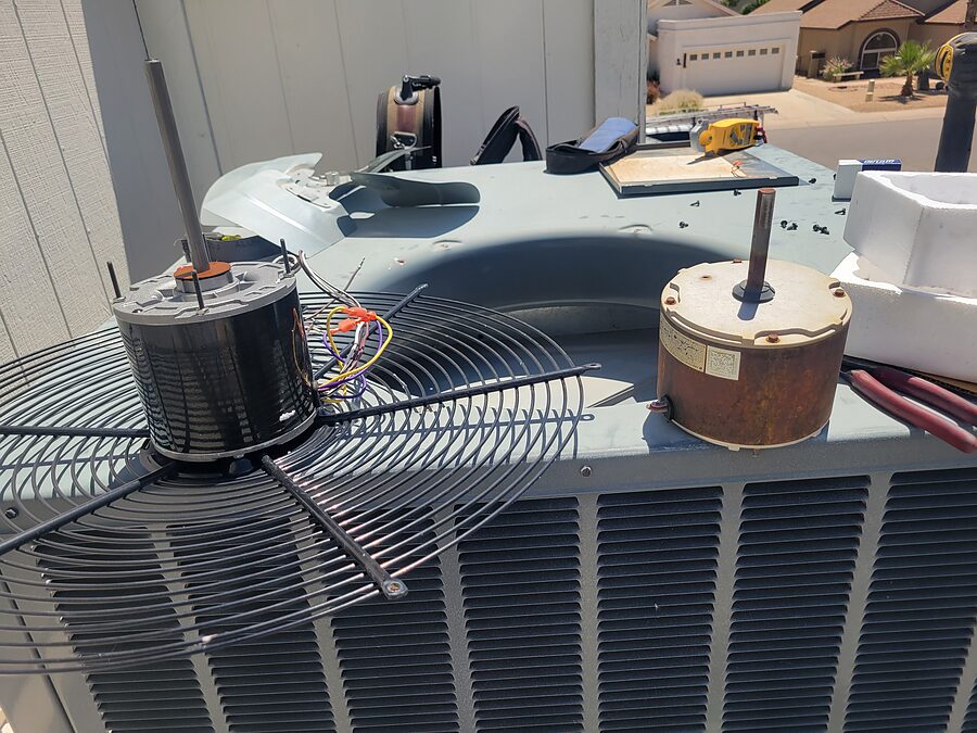 Condenser fan motor parts checked for rattling or vibration noise