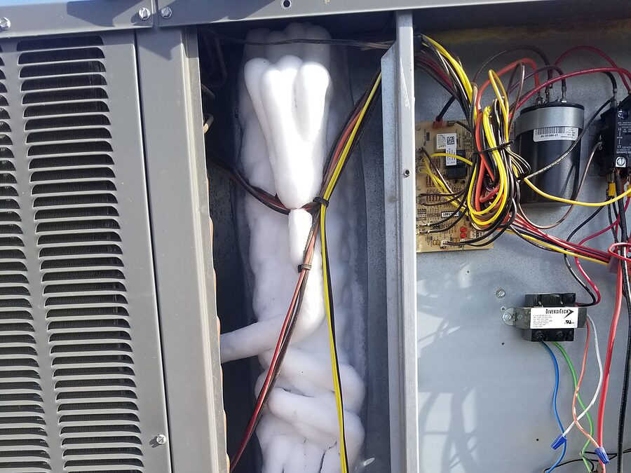 Frozen evaporator coil checked during blower motor and airflow diagnostics