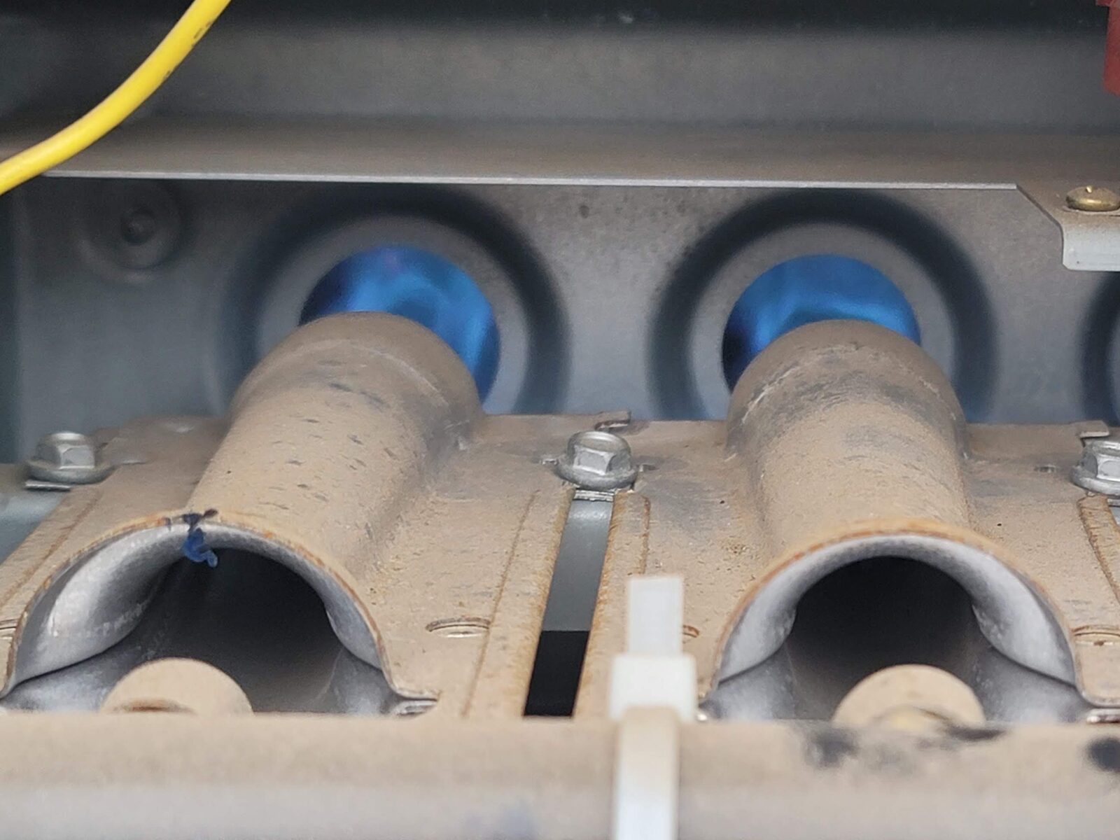 Gas furnace burners operating during heating service diagnostics