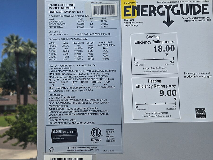 Equipment label and system information checked while comparing AC efficiency options